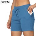 thumbnail image 2 of Pantalones cortos ajustados con cordón ajustable en la cintura y bolsillo de color sólido de verano para mujer, 2 of 5