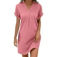 thumbnail image 2 of Sevevn Women Casual Solid-neck Short Sleeve Dress Pocket Split Hem Strap Dress Early Access Deals Pink XL, 2 of 9