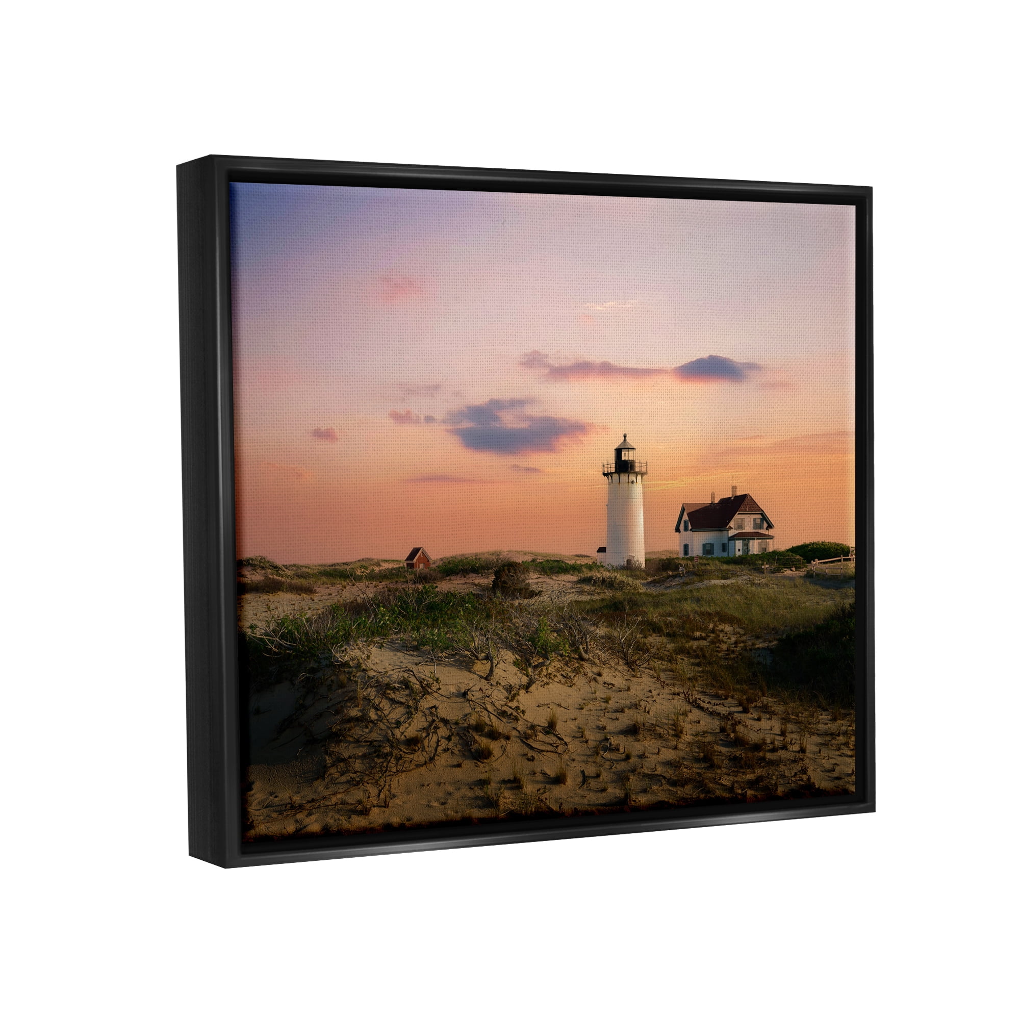 Stupell Rural Coast Lighthouse Dunes Landscape Photography Black Floater Framed Art Print Wall Art
