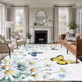 thumbnail image 2 of 5x8Ft Area Rugs Butterfly Spring Floral Non-Skid Rubber Backing Large Rectangle Rugs - Living Room Bedroom Home Office, Daisy Flowers Botanical Country Indoor Floor Mat Carpets Washable Rug, 2 of 9