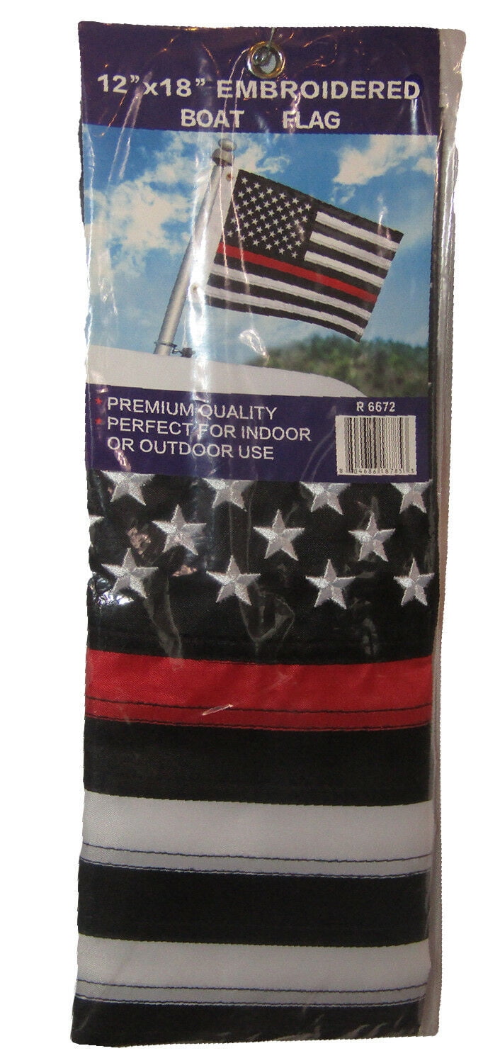 12x18 Embroidered Sewn USA Thin Red Line Support Fire Dept Nylon Flag Grommets