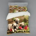 thumbnail image 2 of Ambesonne Pug Bedding Set 3 Pcs, Sibling Puppies Flowers, Twin XL, Fern Green Eggshell, 2 of 3