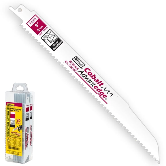 IVY Classic 28386 9 in. 6 TPI, 7/8 in. Wide Bi-Metal Reciprocating Demolition Saw Blade, Cuts Wood/Nails (20-Pack)