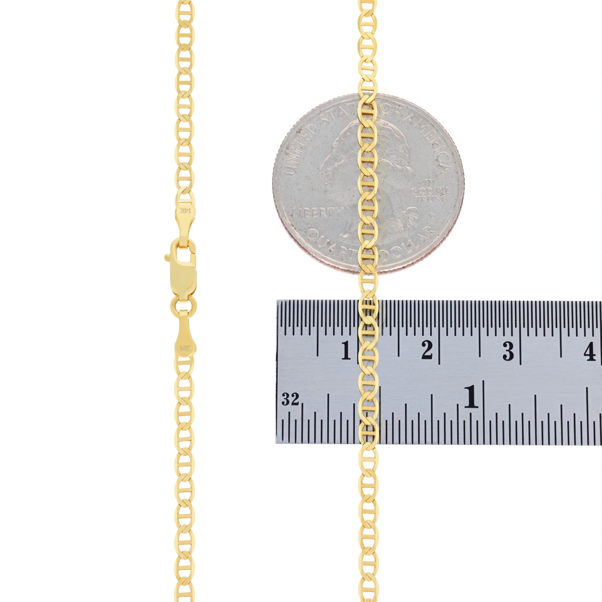 Nuragold 14k Real Yellow Gold Solid Mariner 2.5mm Chain Anchor Link Necklace (16"-24") Italian Jewelry for Men & Women