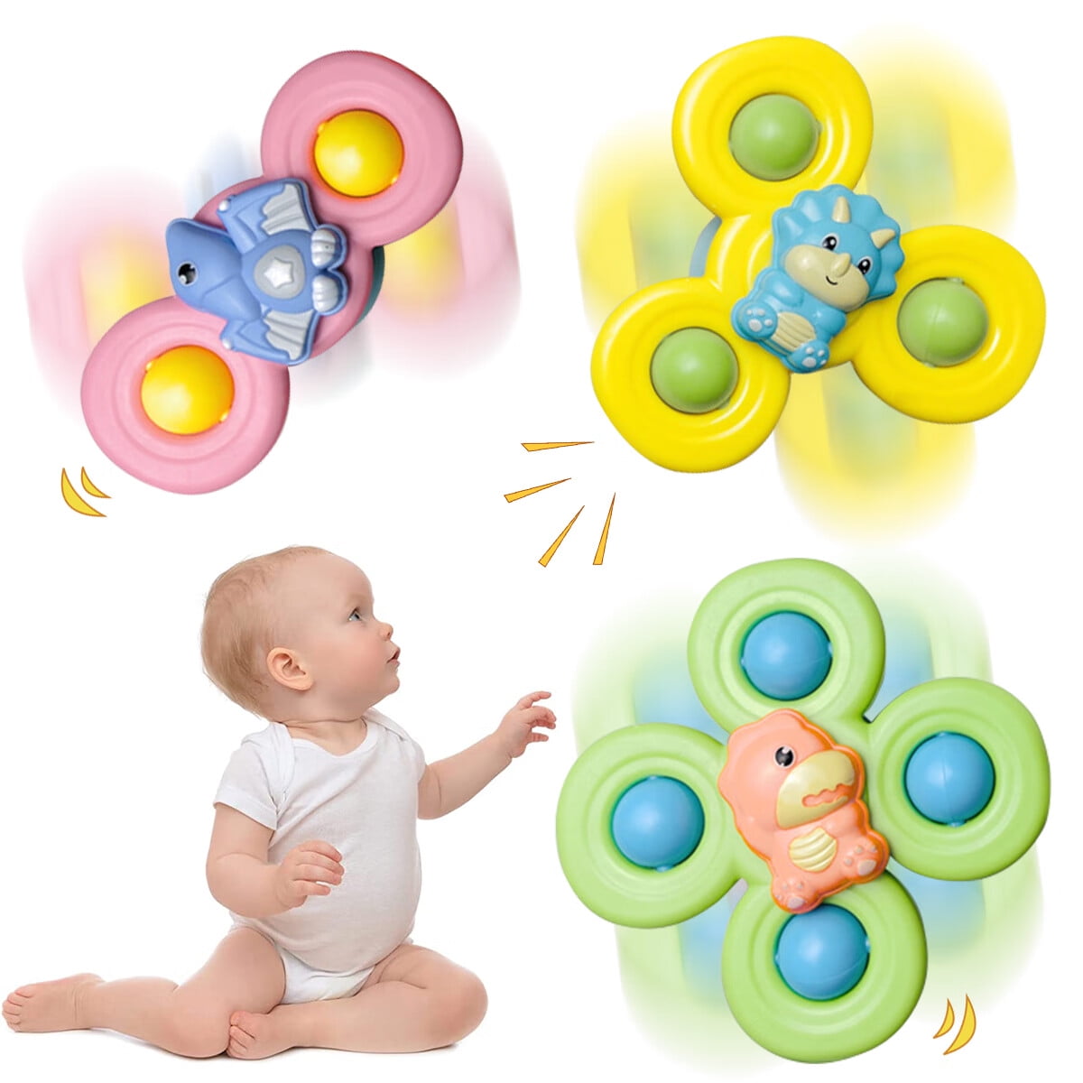 3 Pcs Suction Cup Spinner Toys Baby Spinner Toy with Suction Cup Baby  Bathing Spinning Toys Sensory Toys Early Education Bath Toys for 3 Years up  Boy Girl 