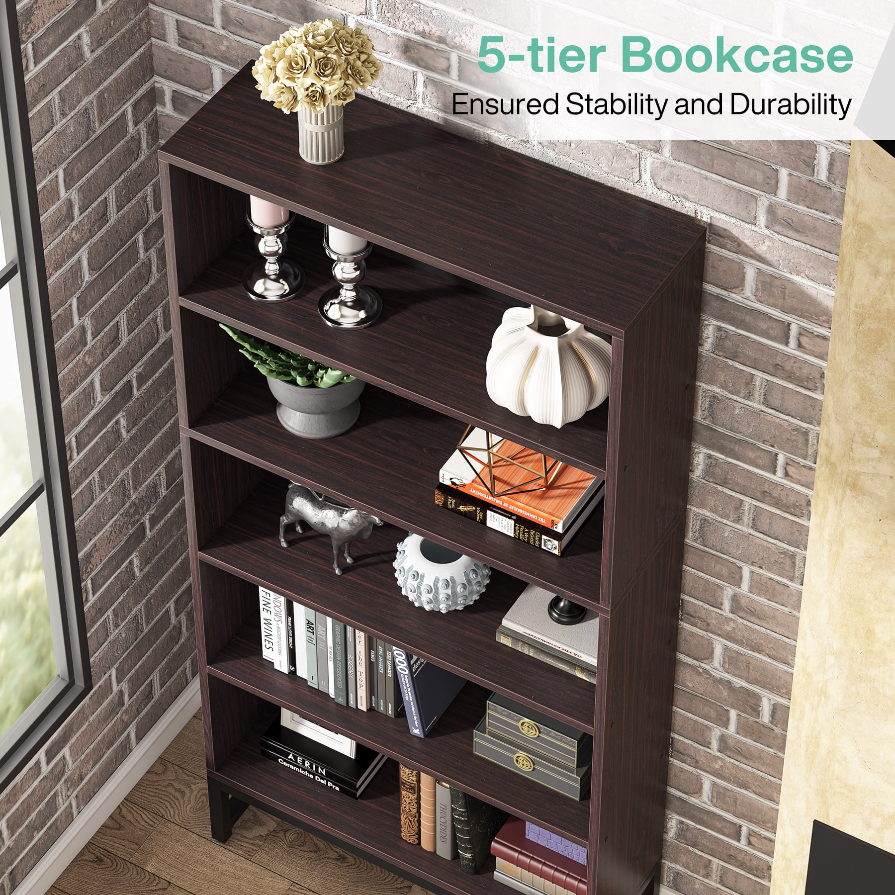 Tribesigns Tall Bookcase and Bookshelf, 70.8" Large Bookcases Organizer with 5-Tier Storage Shelves, Heavy Duty Free-Standing Library Bookshelf Shelving Unit for Living Room, Bedroom