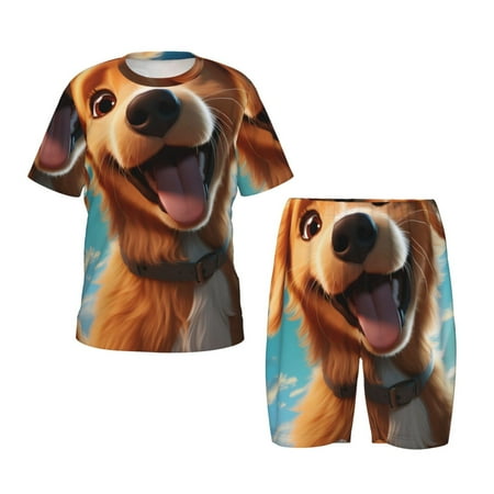 Luyuia Blue Sky Cute Dog Print Girls  2-Piece Tie-Dye Pajama Set  Cute Summer Loungewear with Shirt and Tank Shorts Nightwear-Medium