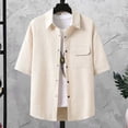 thumbnail image 6 of Dianli Men's Solid Color Casual Loose Sports Elastic Waist Shorts and Double Pocket Lapel Half Button Top Set, Relaxed Fit Beachwear, Button Front Two Piece Summer Fashion Suit Pink M, 6 of 10