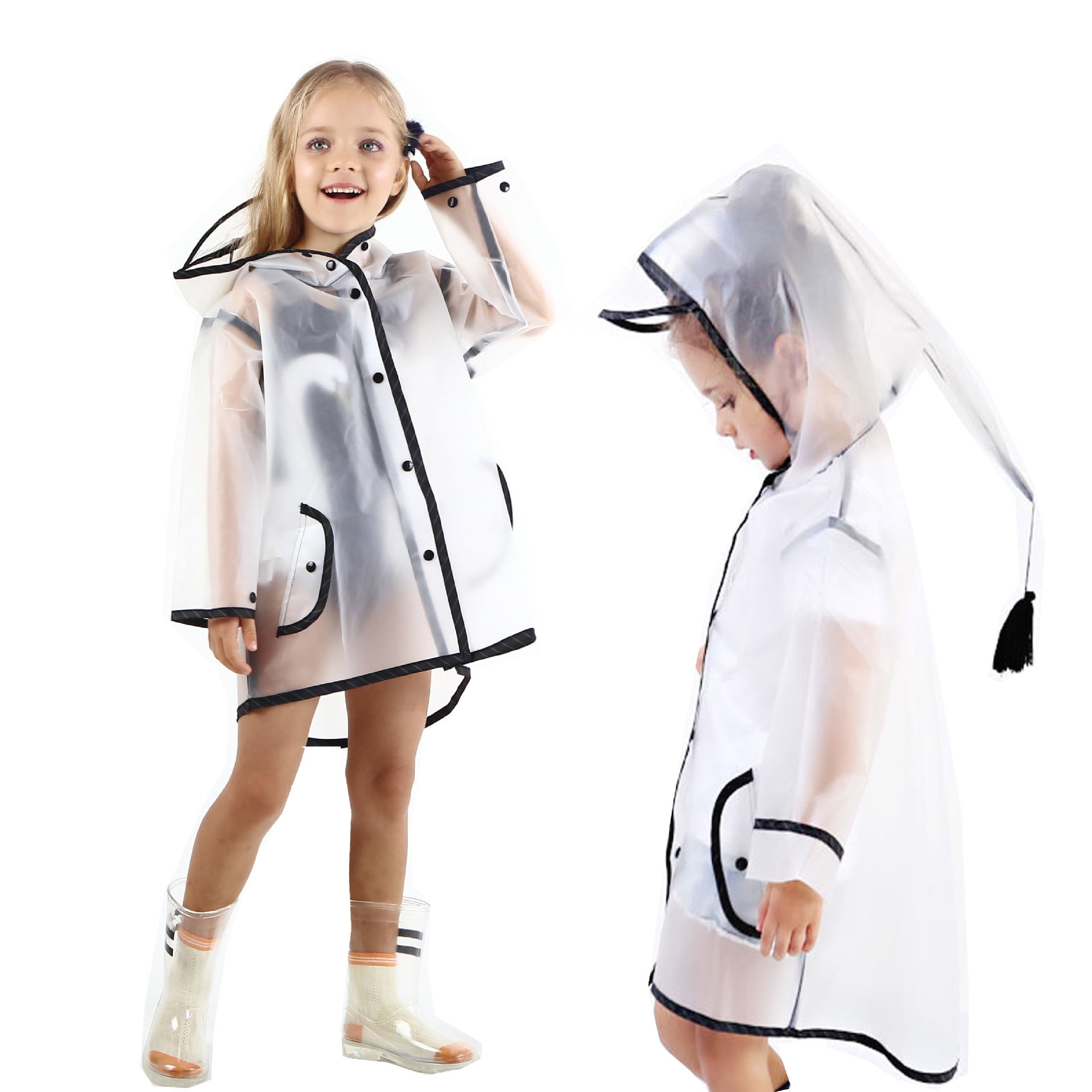 Kids Transparent Button Raincoat Boys Girls Hooded Rain Jacket Lightweight Rain Wear M Walmart