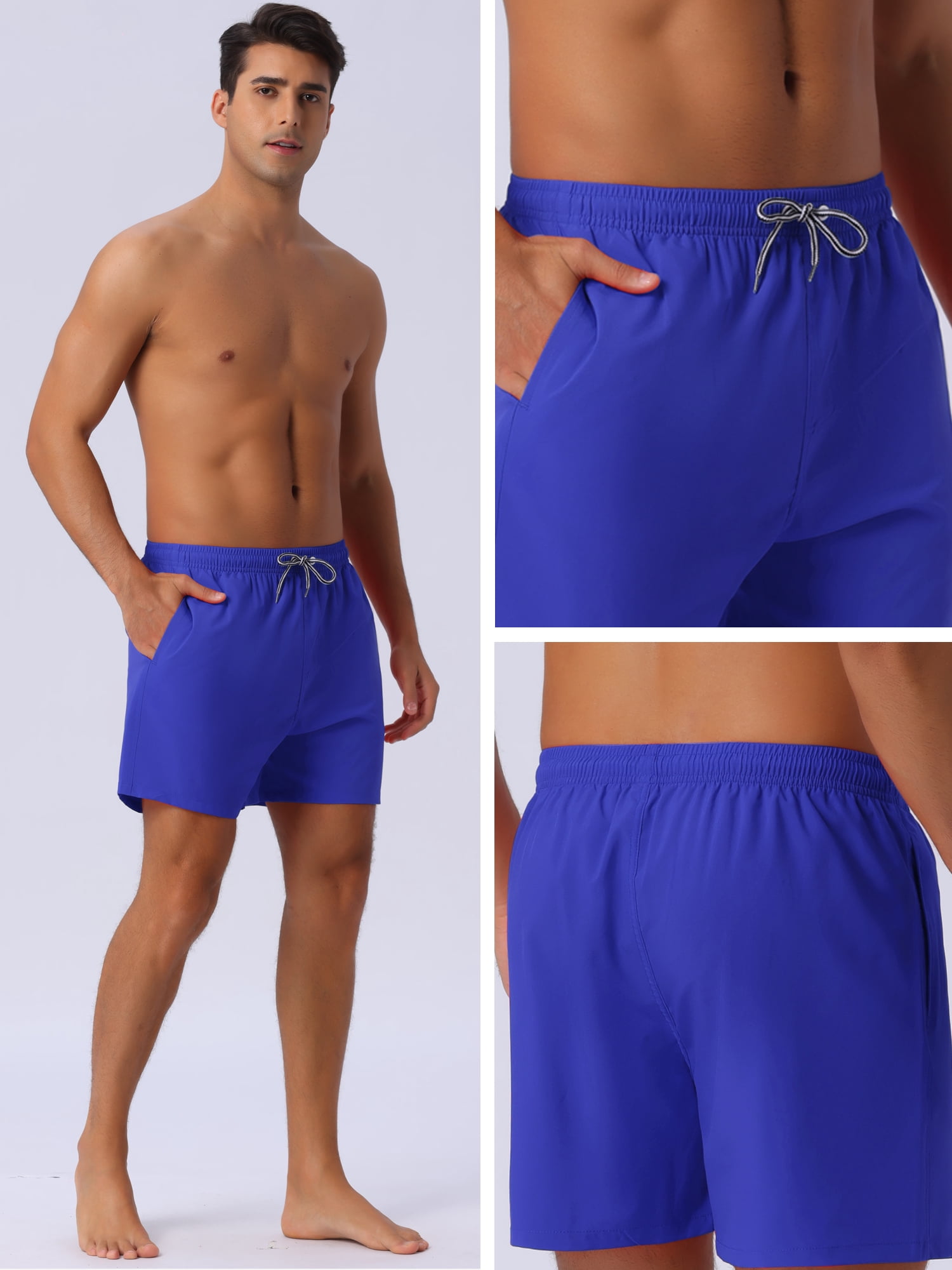DARING DIVA Men's Drawstring Waist Side Pockets Mesh Lining Beach Swim Trunks 34 Blue