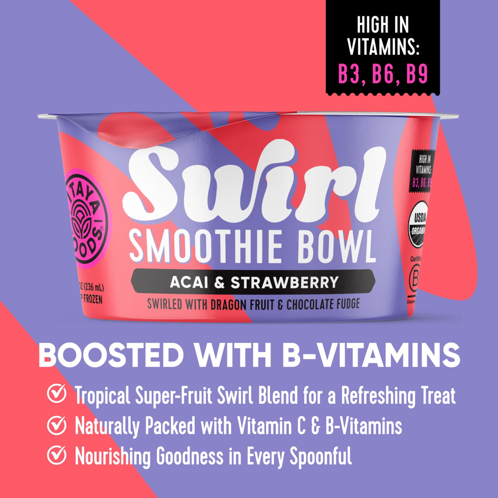 Pitaya Foods Acai and Strawberry Swirl Smoothie Bowl, 8 fl oz