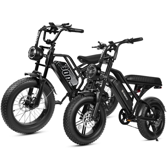 ESKUTE V100 & V300 2 Electric Bikes Bundle for Teens & Adults, Includes V100 and V300 E-Bikes, 48V Removable Battery, Fat Tires, 7-Speed, Dual Suspension, Black & Black, UL2849