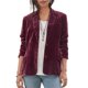 thumbnail image 1 of Chaqueta de Terciopelo para Mujer, Informal, con Solapa Abotonada, Larga, Cárdigan, Traje de Negocios, Abrigo con Bolsillos. Vino Tinto M, 1 of 3