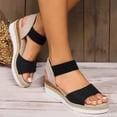 thumbnail image 4 of Rokment Women's Beach Platform Wedge Dressy Sandals Comfortable Breathable Color Block Linen Elastic Ankle Strap Espadrilles Walking Sandals Casual Chunky High Heel Dress Summer Shoes Black Size 8.5, 4 of 6