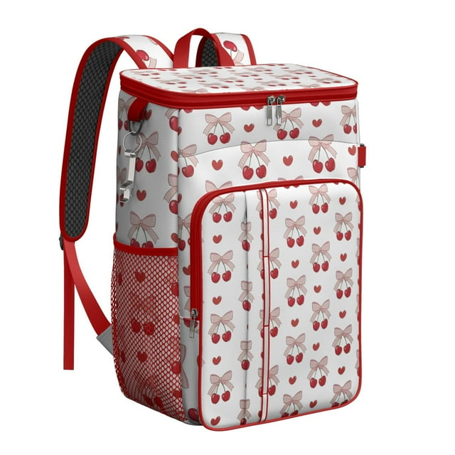 Sac à Dos Glacière à Imprimé de Cerises, Motif de Fruits Rouges Sucrés, Sac à Lunch Isolé et Étanche pour l'Été et le Pique-Nique