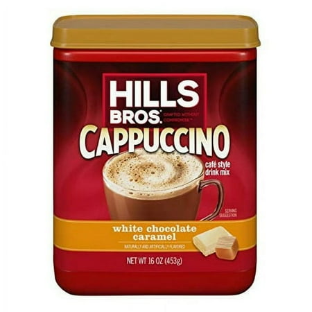 Hills Bros Instant White Chocolate Caramel Decadent Cappuccino Mix, Easy to Use, Enjoy Coffeehouse Flavor from Home, Frothy, 16 Oz
