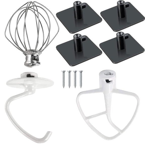 Stand Mixer Attachments - Replace for Kitchen-aid Accessories K45WW Wire Whip/ K45DH Dough Hook /K45B Coated Flat Blade Paddle with Scraper -Stainless Steel