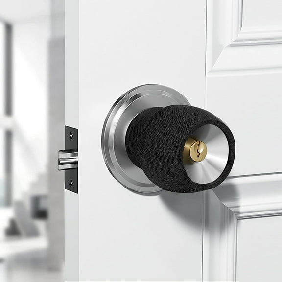 Trianu 4 Pack Round Door Handle Covers - Anti-Scald Door Knob Cushion Cover - Door Handle Protector for Summer and Winter, Black