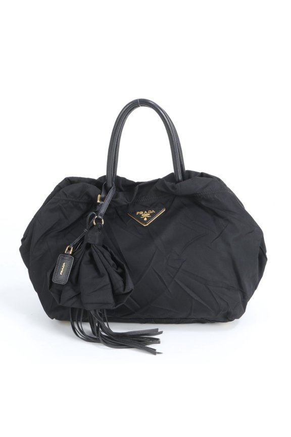 Pre-Owned Prada Tessuto Nylon Triangle Logo Leather Tote Bag Shoulder Black Women's