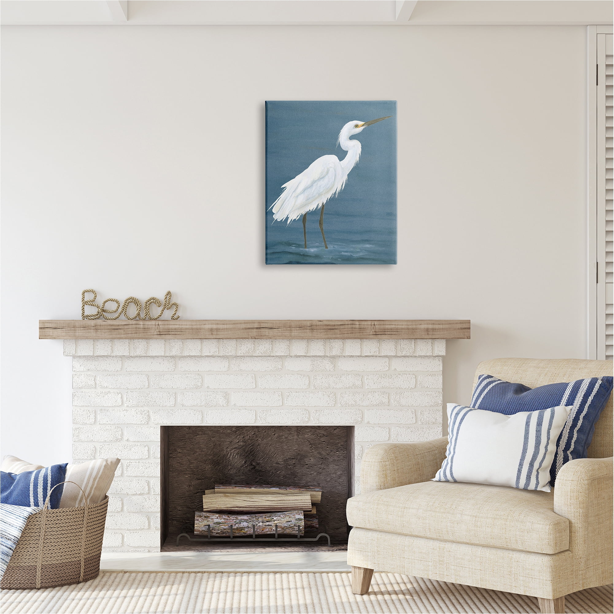 Stupell Industries Egret in Shallow Water Animals & Insects Painting Gallery Wrapped Canvas Art Print Wall Art, 24 x 30