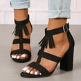 thumbnail image 3 of SACFOF Women's Open Toe Ankle Strap Buckle High Chunky Heel Sandals Fashion Tassel Party Wedding Prom Dress Shoes, 3 of 6
