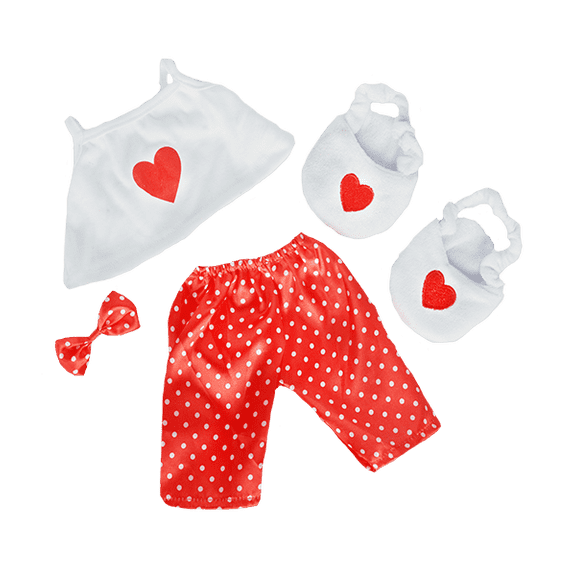 Satin Heart Pajama Set with Slippers for 14-18 Inch Plush Stuffed Animals Toys