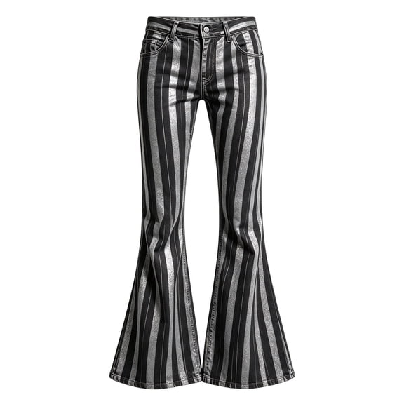 CONZONE Little Girls Bootcut Pants Striped Print Flared Pants for Girls Mid Waist Trendy Fall School Trousers with Pockets Size 5-6 Years