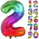 thumbnail image 1 of Birthday Number Balloon 40Inch Large Number Balloons, Rainbow Number 2 Balloon for Birthday Decorations (Number 2 ), 1 of 4