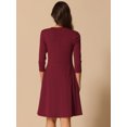 thumbnail image 3 of DARING DIVA Pleated Keyhole Neck A-Line 3/4 Sleeve Dress XL Wine Red, 3 of 5