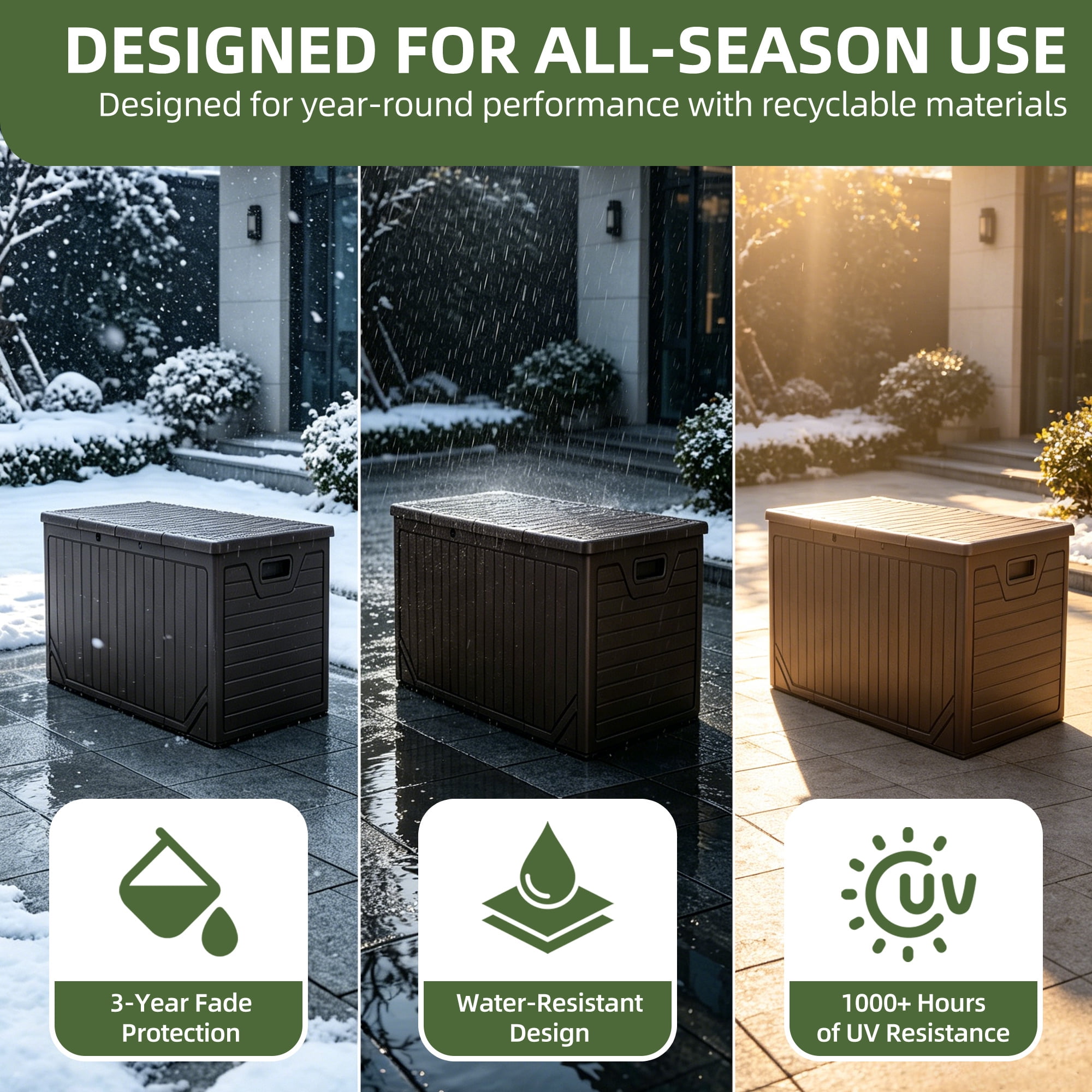 Uforic 300 Gallon Extra Large Outdoor Deck Box, Double-Wall Waterproof Lockable Resin Storage Box, Multipurpose Patio Storage Bin for Garden Tools Pool Supplies, Brown