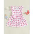 thumbnail image 4 of Txlixc Toddler Girls Flutter Sleeve Summer Dress Watermelon/Butterfly/Bow Print Round Neck A-Line Hem Dresses 6 12 18M 2 3 4 5 T, 4 of 9