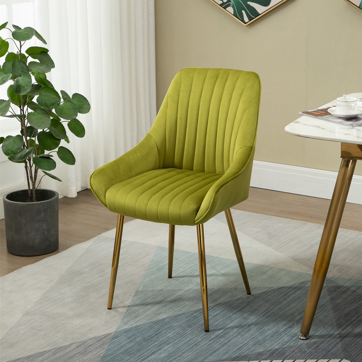 Kepooman Modern Mid-Century Side Chair with Natural Metal Legs for Kitchen, Living Dining Room, Set of 1, Green Kepooman Modern Mid-Century Side Chair with Natural Metal Legs for Kitchen, Living Dining Room, Set of 1, Green