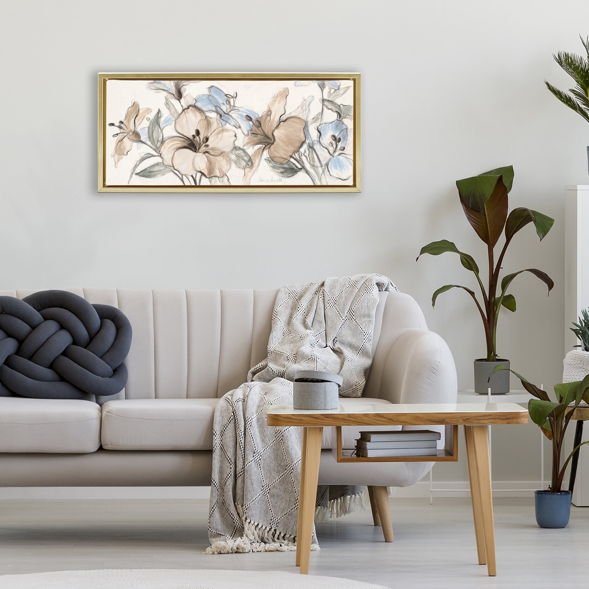 Stupell Industries Whispering Florals Neutral Gold Framed Floater Canvas Wall Art, design by Lanie Loreth
