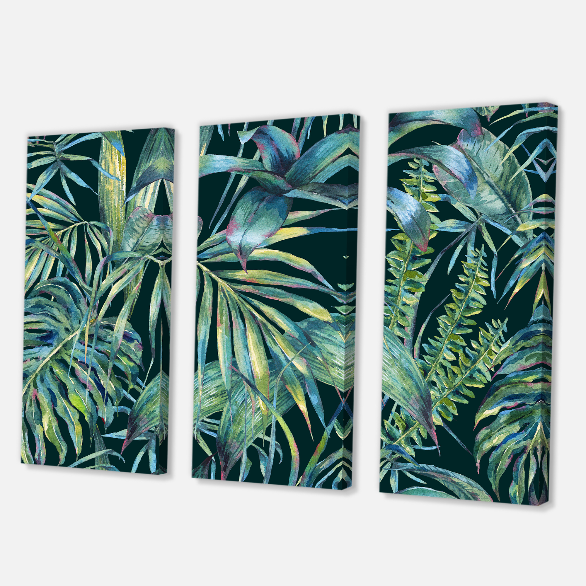 Natural Green Leaves Exotic On Dark I 28 in x 36 in Painting Canvas Art Print, by Designart