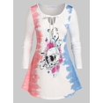 thumbnail image 1 of Más el tamaño del cráneo de Halloween Imprimir Tie Dye Tee de manga larga Rosegal Mangas largas de talla grande, 1 of 5
