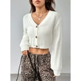 thumbnail image 2 of Women'S Long Sleeve Button Front V Neck Soft Knit Cardigan Sweaters White XL, 2 of 7