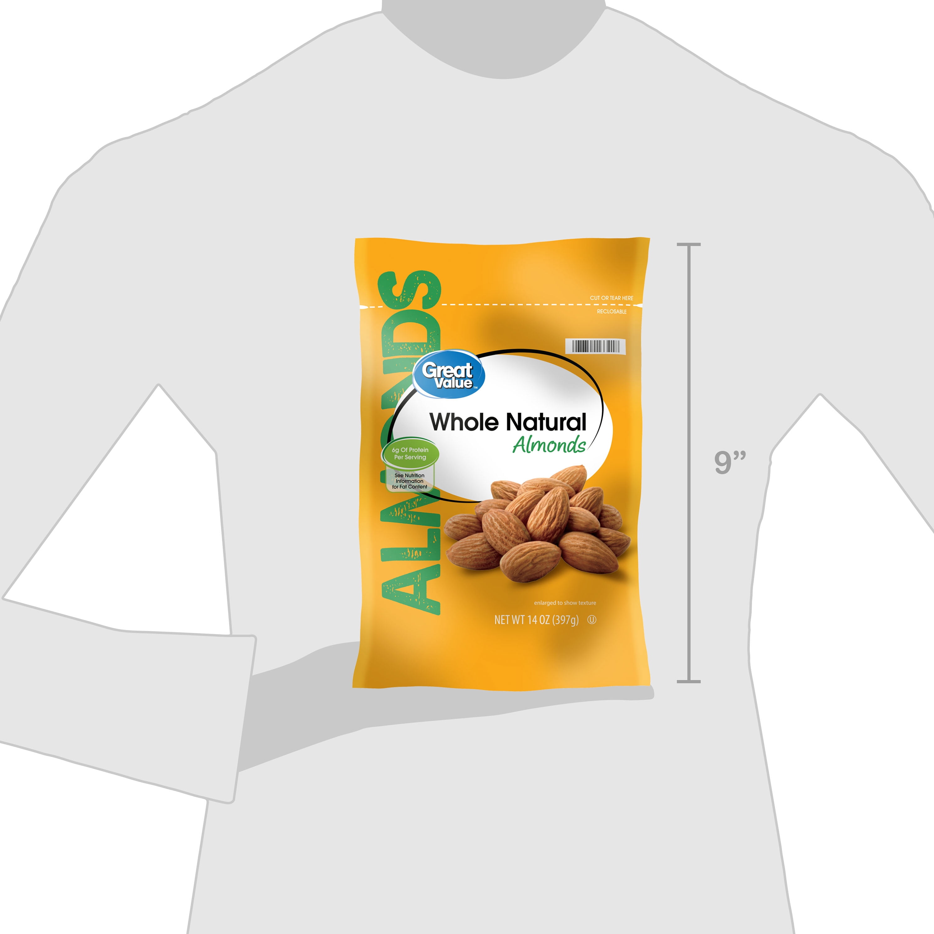 Great Value Whole Natural Almonds, 14 Oz