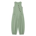 thumbnail image 4 of Vynhevius Women's Scoop Neck Jumpsuit Sleeveless Asymmetric Button Front Pockets Loose Harem One Piece, 4 of 6
