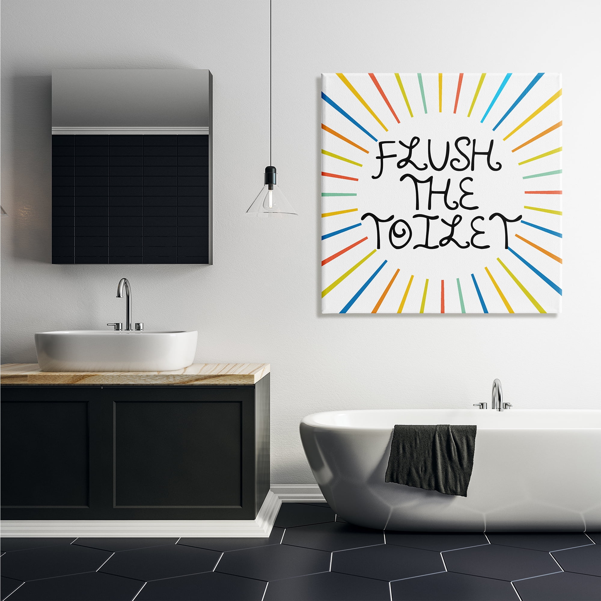Stupell Industries Kids' Flush The Toilet Bathroom Rules Rainbow Stripes Typography Painting Gallery Wrapped Canvas Print Wall Art, 36 x 36