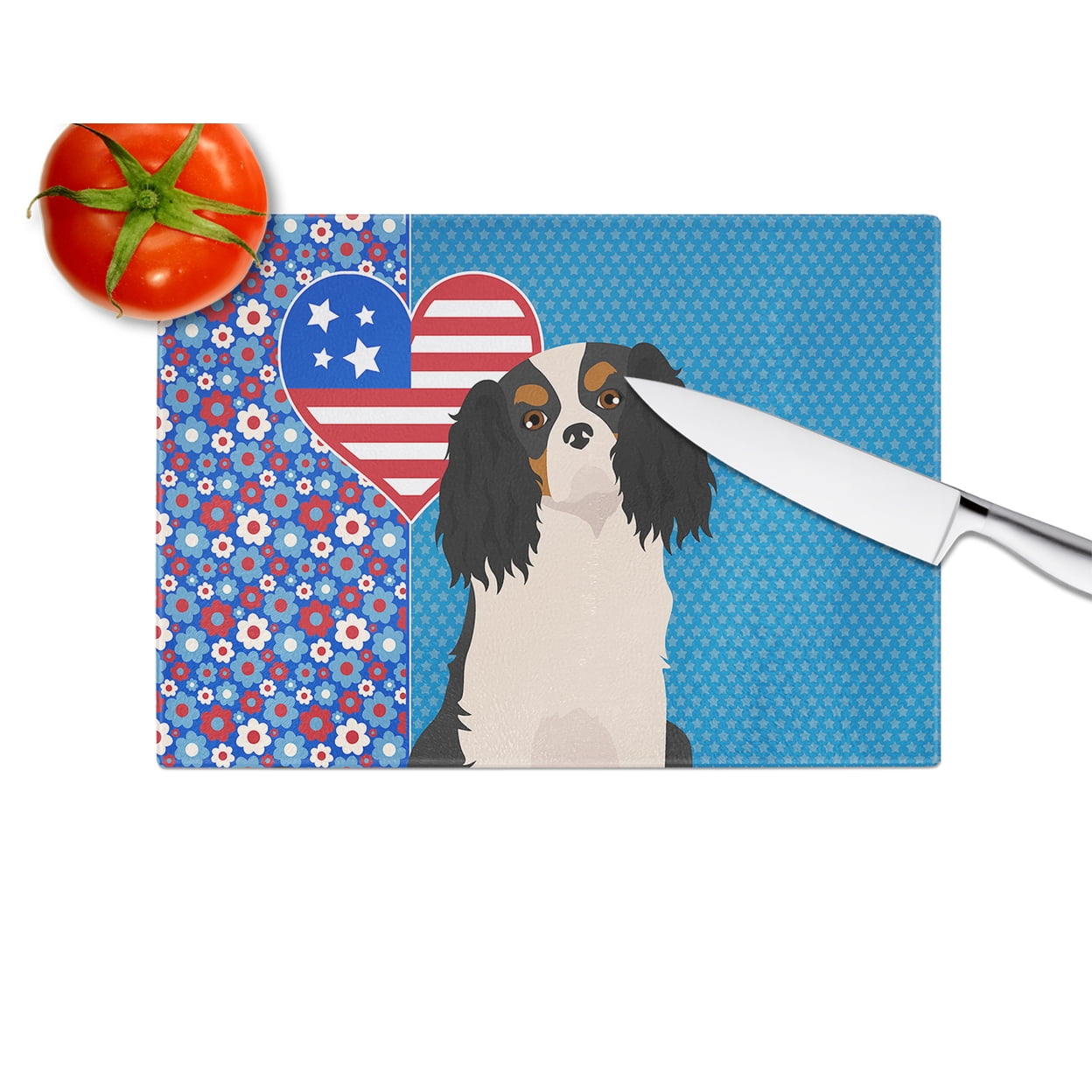 Tricolor Cavalier Spaniel Glass Cutting Board Large