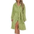 thumbnail image 4 of Htigea Women's Short Hooded Bathrobe Plush Flannel Long Sleeve Shower Robe Soft Comfy Loungewear Nightgown Green,L, 4 of 6