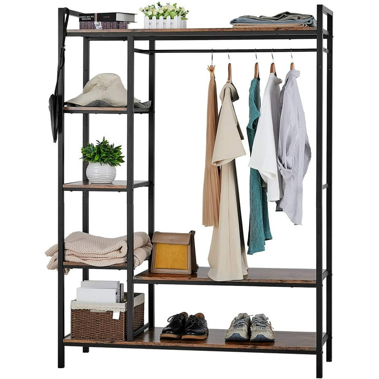 Homfa Clothes Rack 47.24 Wardrobe Closet Freestanding Garment Rack with Shelves Brown