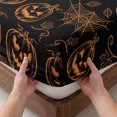 thumbnail image 3 of Twin Sze Fitted Sheet Set - Orange Pumpkins Halloween 2 Piece Bedding Sets 16" Deep Pocket Fitted Sheet with 1 Pillowcase, Autumn Botanical Black Brushed Microfiber Hotel Luxury Bed Sheets, 3 of 9