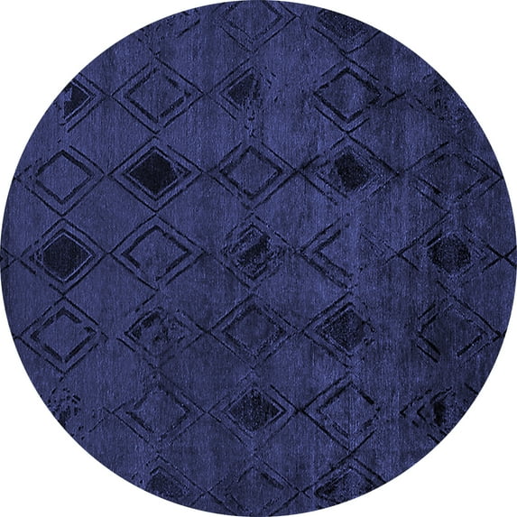 Ahgly Company Machine Washable Indoor Round Oriental Blue Industrial Area Rugs, 7' Round