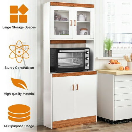 Gymax Tall Microwave Cart Stand Kitchen Storage Cabinet Shelves
