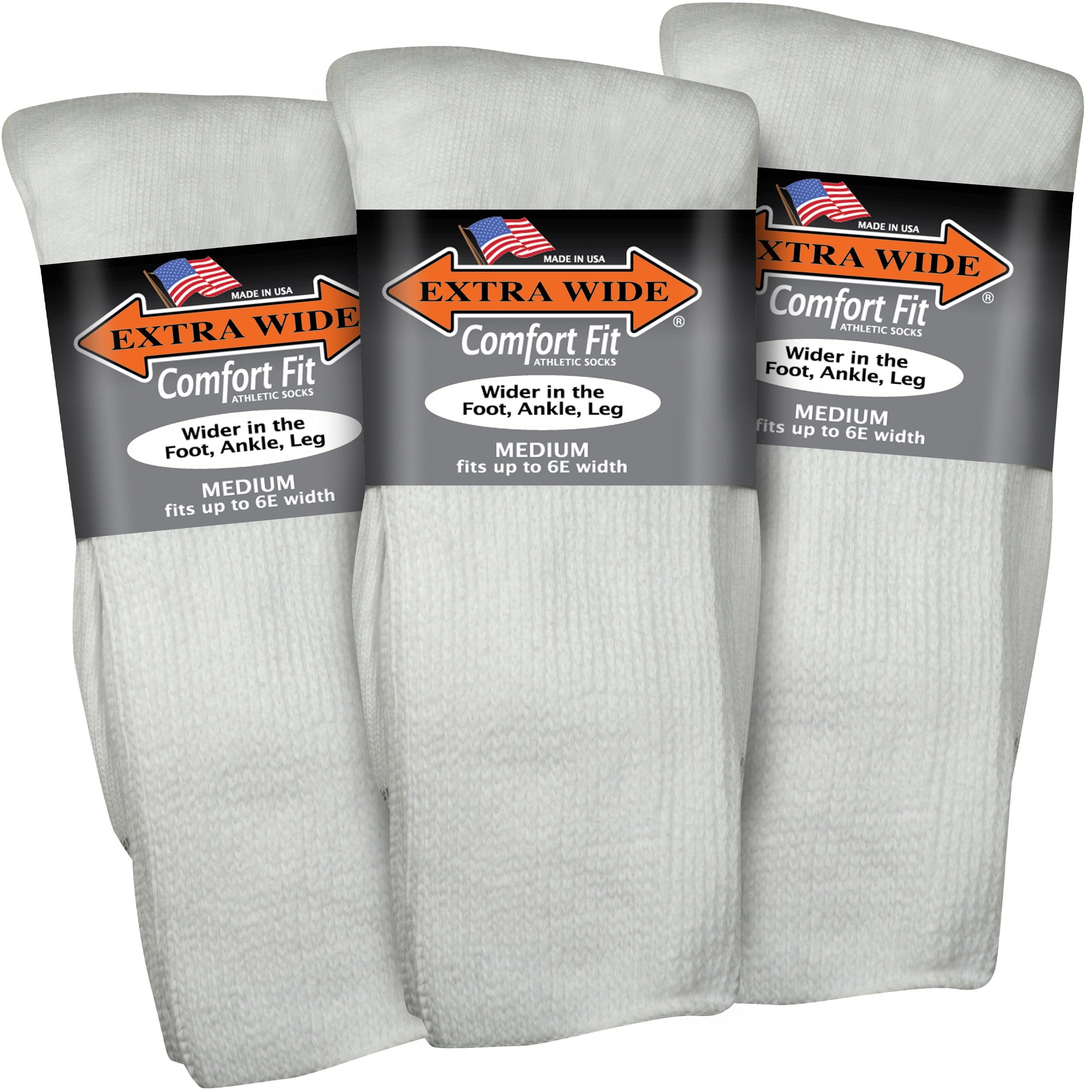 Extra Wide Comfort Fit Athletic Crew (MidCalf) Socks (3 Pairs) for Men