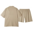 thumbnail image 4 of Bpyeka Men's Casual Two-Piece Set, Camp Collar Button-Down Shirt & Drawstring Shorts, Herringbone Jacquard Textured Co-Ord Outfit, S-2XL, 4 of 9