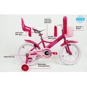 Micargi 16 inch Girl Kids Bike with Basket Girls with Training Wheels 4 5 6 7 Year Princess Toddler Barbie Pink