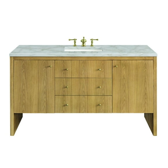 James Martin Vanities 60" Single Vanity, Light Natural Oak w/ 3 CM Victorian Silver Top