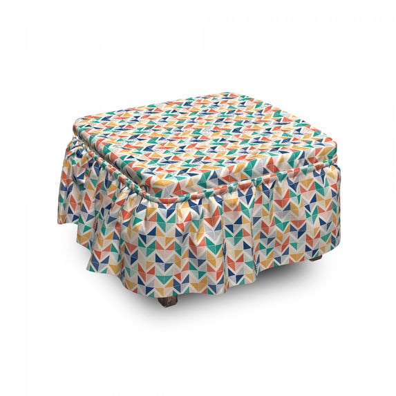 Abstract Ottoman Cover, Geometric Braid Motif Dots, 2 Piece Slipcover Set with Ruffle Skirt for Square Round Cube Footstool Decorative Home Accent, Standard Size, Multicolor, by Ambesonne